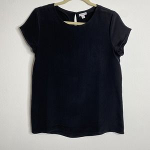 Cuyana Womens Short Sleeve Silk Blouse Top Black XS